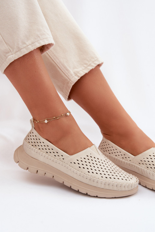 com elementos abertos  mocassins femininos Sergio Leone MK099H bege-cor dourada