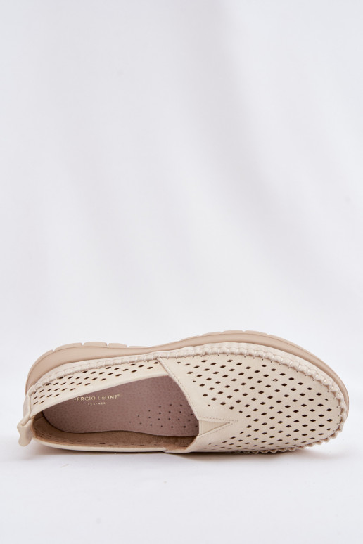 com elementos abertos  mocassins femininos Sergio Leone MK099H bege-cor dourada