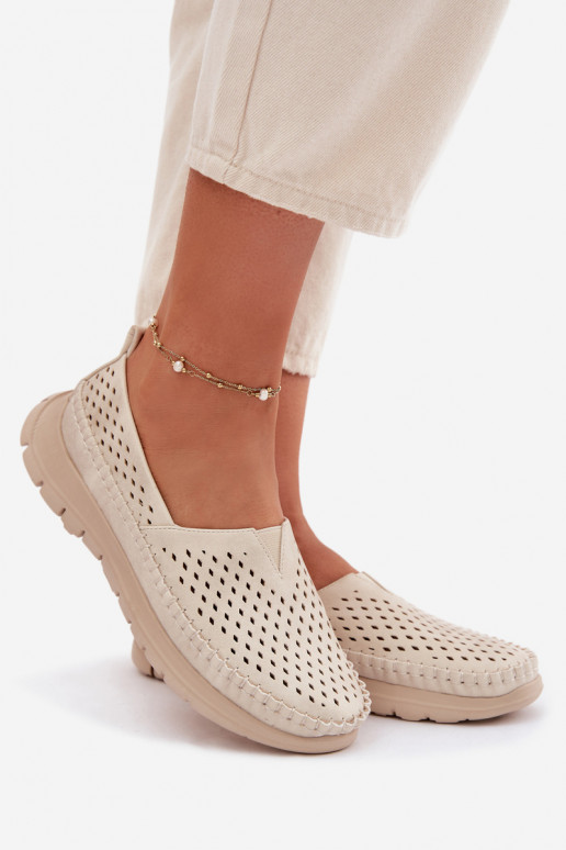 com elementos abertos  mocassins femininos Sergio Leone MK099H bege-cor dourada