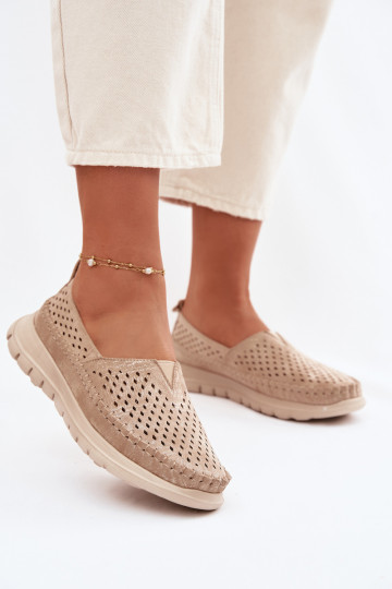Mocassim feminino com detalhes vazados Sergio Leone MK099H cor dourada 2