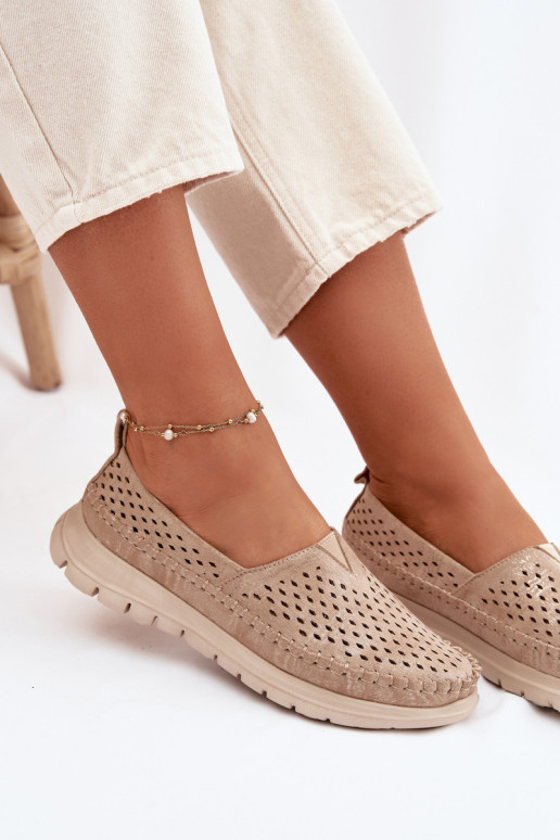 com elementos abertos  mocassins femininos Sergio Leone MK099H cor dourada