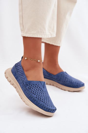 Mocassim feminino com detalhes vazados Sergio Leone MK099H cor azul