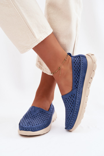 Mocassim feminino com detalhes vazados Sergio Leone MK099H cor azul 2