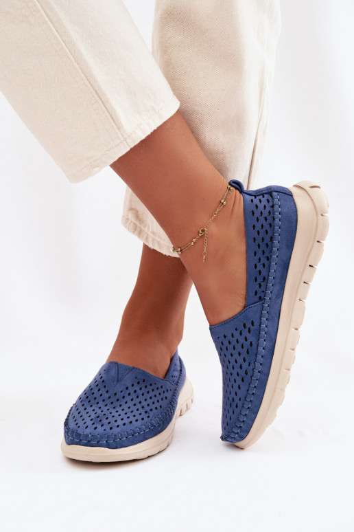 com elementos abertos  mocassins femininos Sergio Leone MK099H cor azul