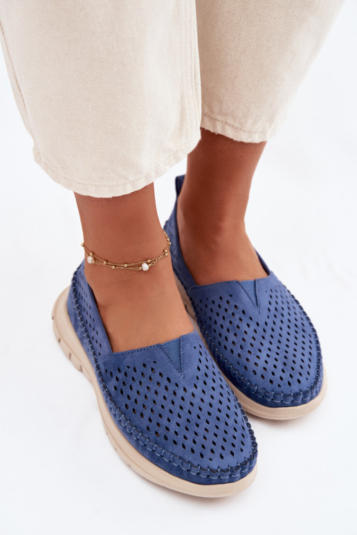 com elementos abertos  mocassins femininos Sergio Leone MK099H cor azul