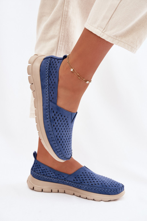 com elementos abertos  mocassins femininos Sergio Leone MK099H cor azul