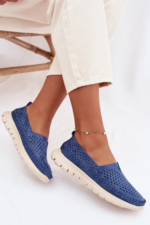 com elementos abertos  mocassins femininos Sergio Leone MK099H cor azul