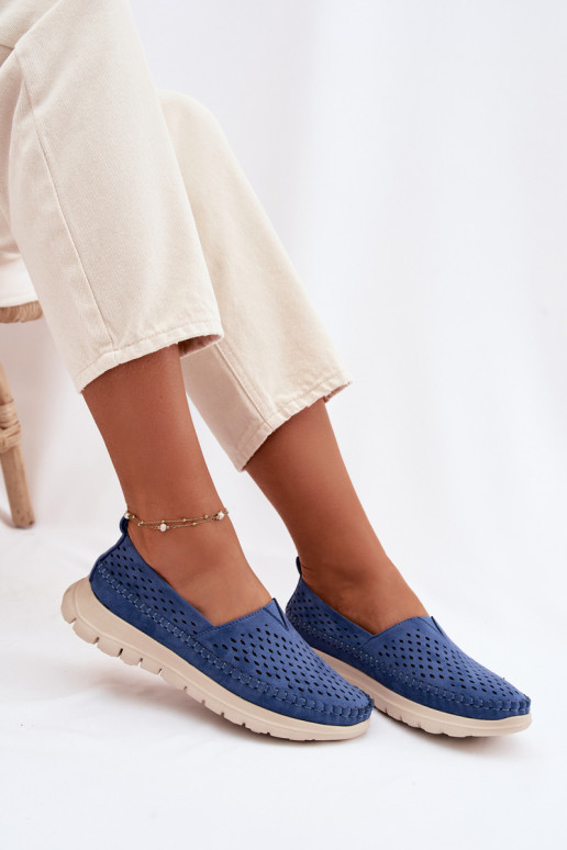 com elementos abertos  mocassins femininos Sergio Leone MK099H cor azul