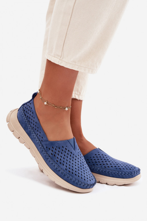 com elementos abertos  mocassins femininos Sergio Leone MK099H cor azul