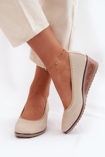 sapato Feminino com uma plataforma Vinceza 58629 cor de marfim