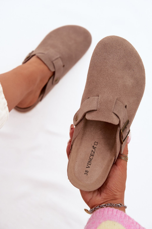 Chinelos femininos TamancosHabilitadoturalnego de camurçau Vinceza 101332 bege