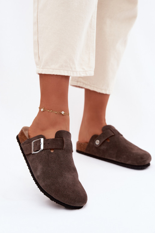 Chinelos femininos TamancosHabilitadoturalnego de camurçau Vinceza 101332 CzekoladoParae