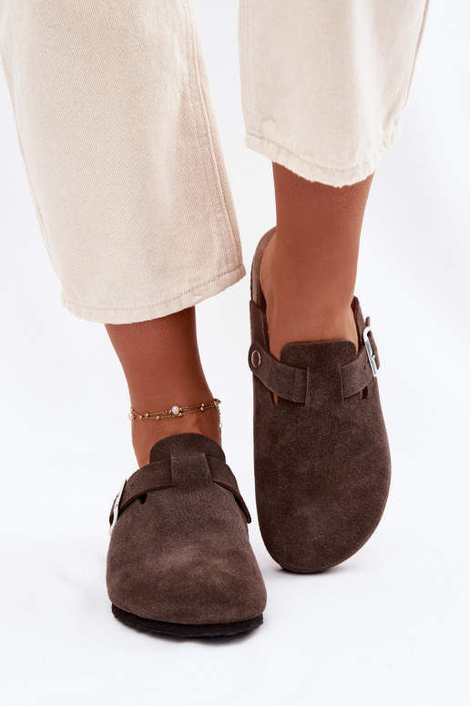 Chinelos femininos TamancosHabilitadoturalnego de camurçau Vinceza 101332 CzekoladoParae