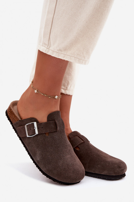 Chinelos femininos TamancosHabilitadoturalnego de camurçau Vinceza 101332 CzekoladoParae