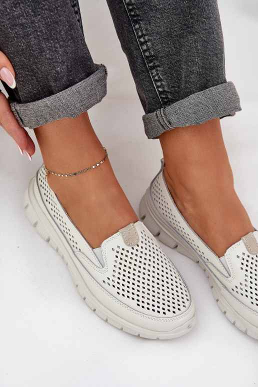  Pele com elementos abertos Mocassins plataforma femininos cor branca Tanelora