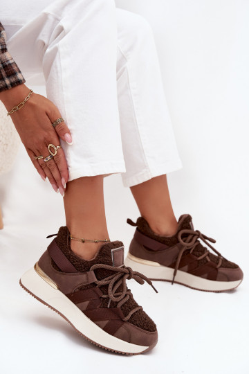 Tênis femininos acolchoados com plataforma cor marrom Juvira