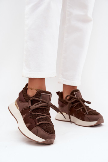 Tênis femininos acolchoados com plataforma cor marrom Juvira 2