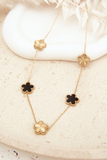 Colar feminino com trevos de aço inoxidável cor dourada