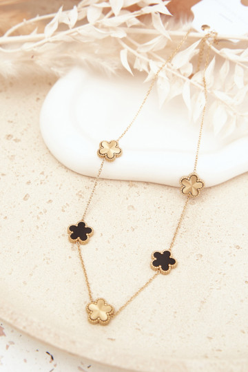 Colar feminino com trevos de aço inoxidável cor dourada 2