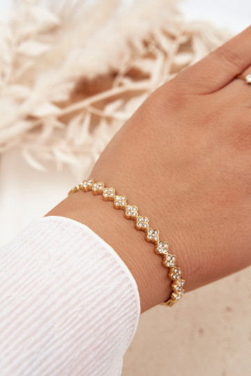Pulseira feminina com pedras brilhantes cor dourada