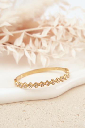 Pulseira feminina com pedras brilhantes cor dourada 2