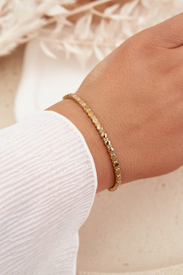 Pulseira feminina com zircônias e cristais de aço inoxidável dourado