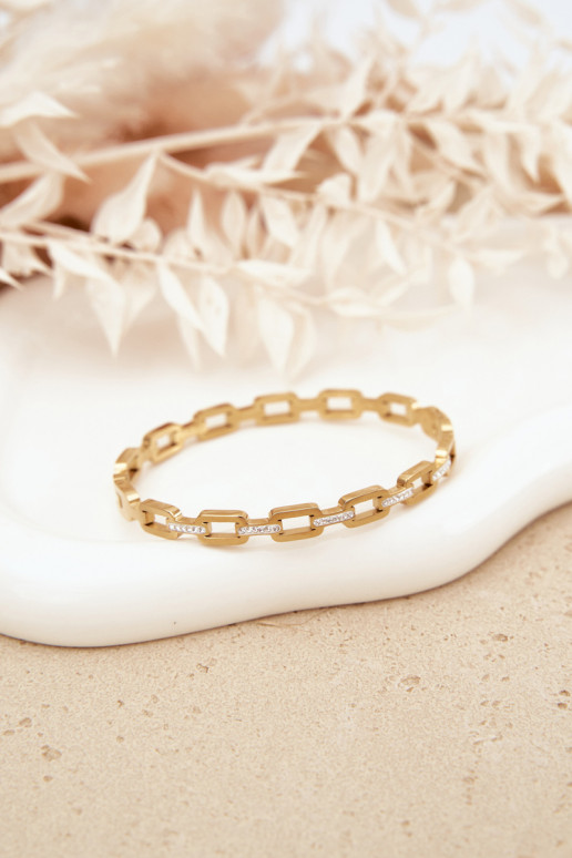 Um bracelete Feminino Decorado com zircônias cúbicas cor dourada