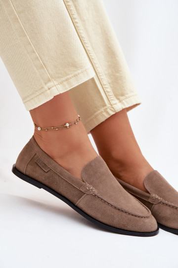 Mocassins femininos de camurça natural Big Star TT274207 bege