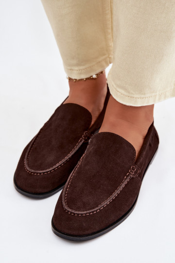 Mocassins femininos de camurça natural Big Star TT274208 cor chocolate