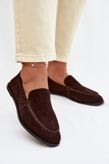 Mocassins femininos de camurça natural Big Star TT274208 cor chocolate 2