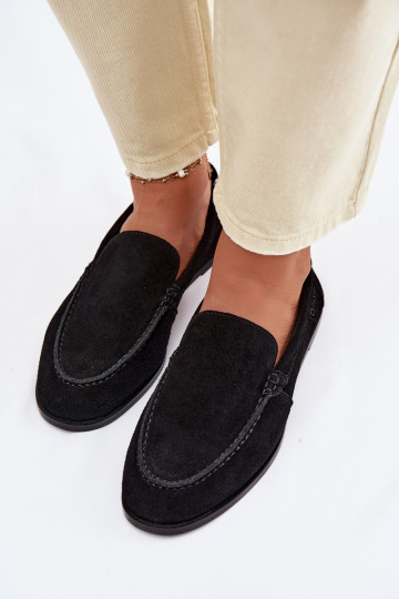 Mocassins femininos de camurça natural Big Star TT274209 pretos