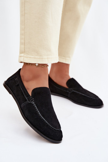 Mocassins femininos de camurça natural Big Star TT274209 pretos 2