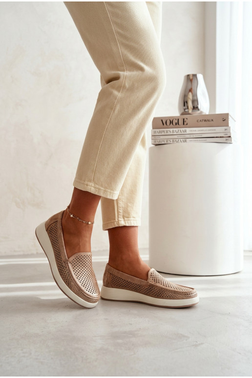 com elementos abertos mocassins femininos Sergio Leone MK097H cor dourada