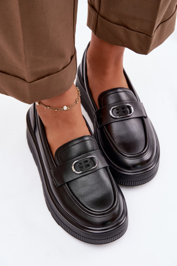 Mocassins femininos de couro com plataforma Vinceza 39974 cor preta