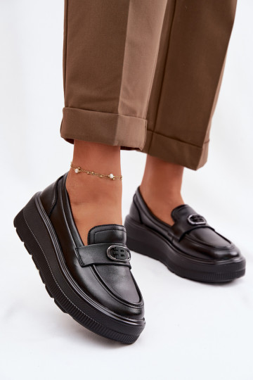 Mocassins femininos de couro com plataforma Vinceza 39974 cor preta 2