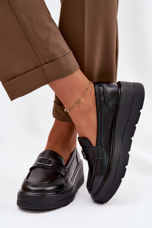 Pele Mocassins plataforma femininos Vinceza 39974 cor preta