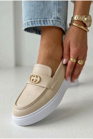 Pele Mocassins plataforma femininos Vinceza 39974 bege 2