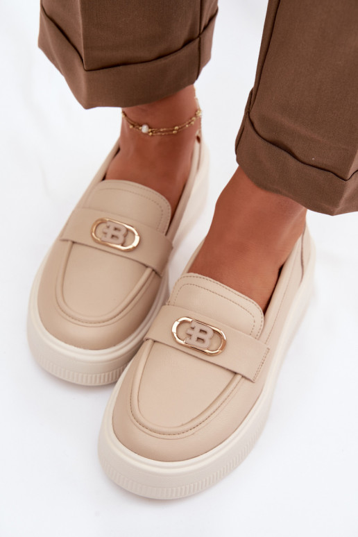 Pele Mocassins plataforma femininos Vinceza 39974 bege