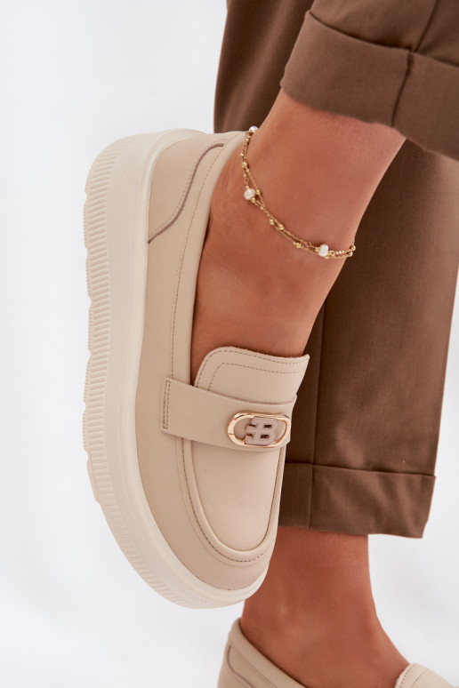 Pele Mocassins plataforma femininos Vinceza 39974 bege