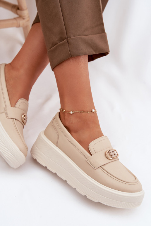 Pele Mocassins plataforma femininos Vinceza 39974 bege