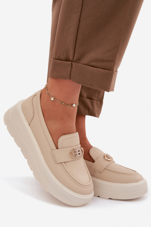 Pele Mocassins plataforma femininos Vinceza 39974 bege