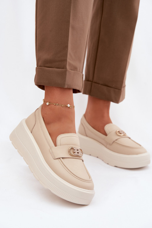 Pele Mocassins plataforma femininos Vinceza 39974 bege