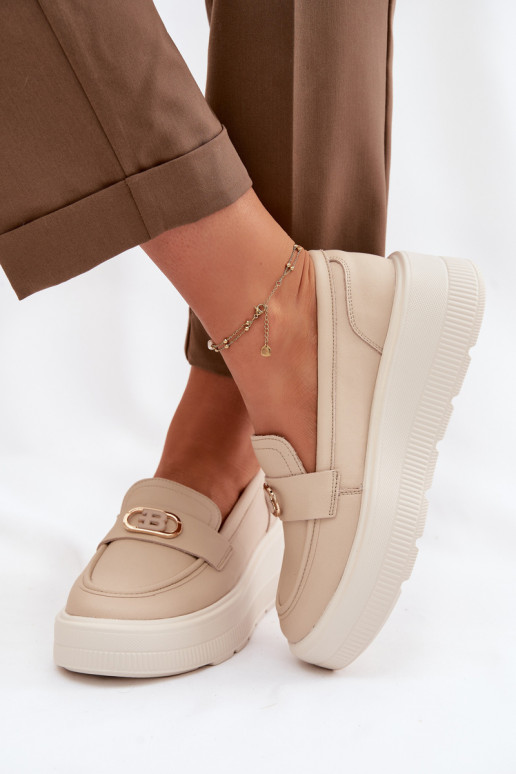 Pele Mocassins plataforma femininos Vinceza 39974 bege