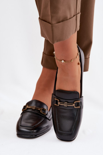 Sapatos femininos de couro com ornamentos Vinceza 39978 cor preta
