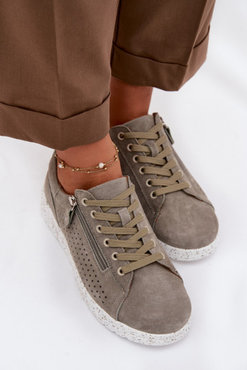 Botas femininas de camurça com zíper Cemela cor caqui