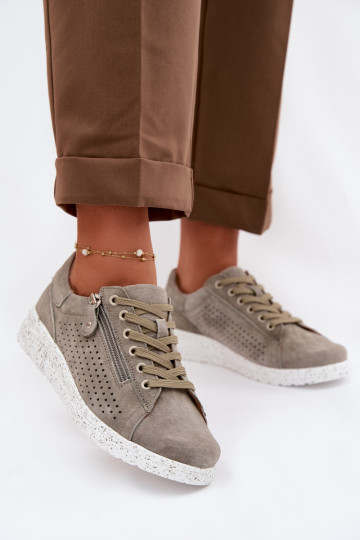 Botas femininas de camurça com zíper Cemela cor caqui 2