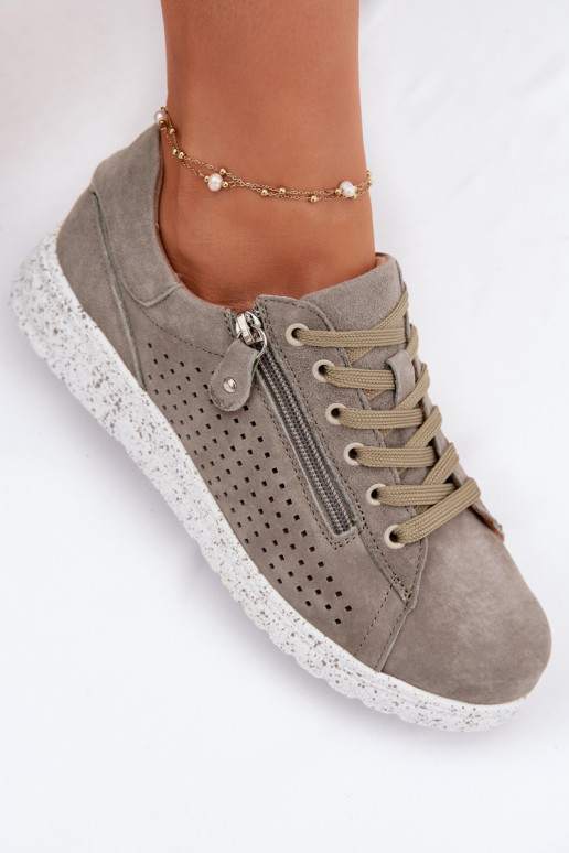 de camurça sapato Feminino com zíperes cor cáqui Cemela