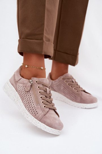 de camurça sapato Feminino com zíperes bege Cemela