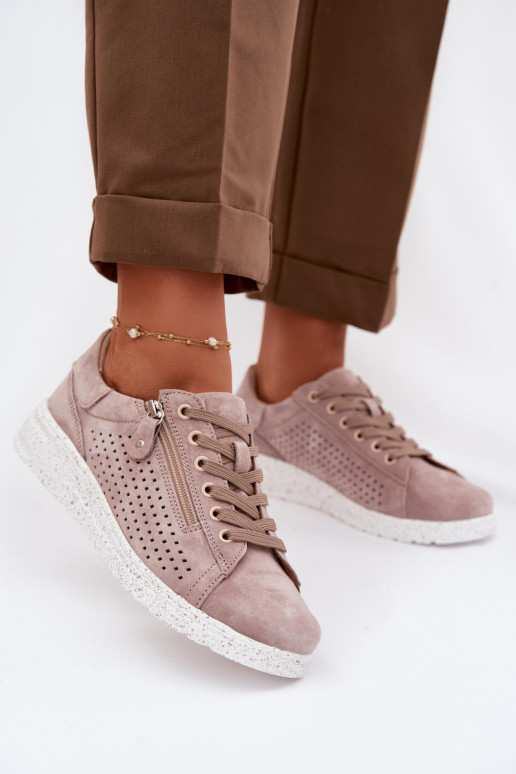 de camurça sapato Feminino com zíperes bege Cemela