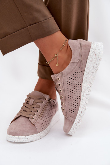 Botas femininas de camurça com zíper Cemela cor areia 2